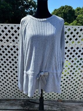 The Limited Grey Ribbed Knit Sweater with Drawstring